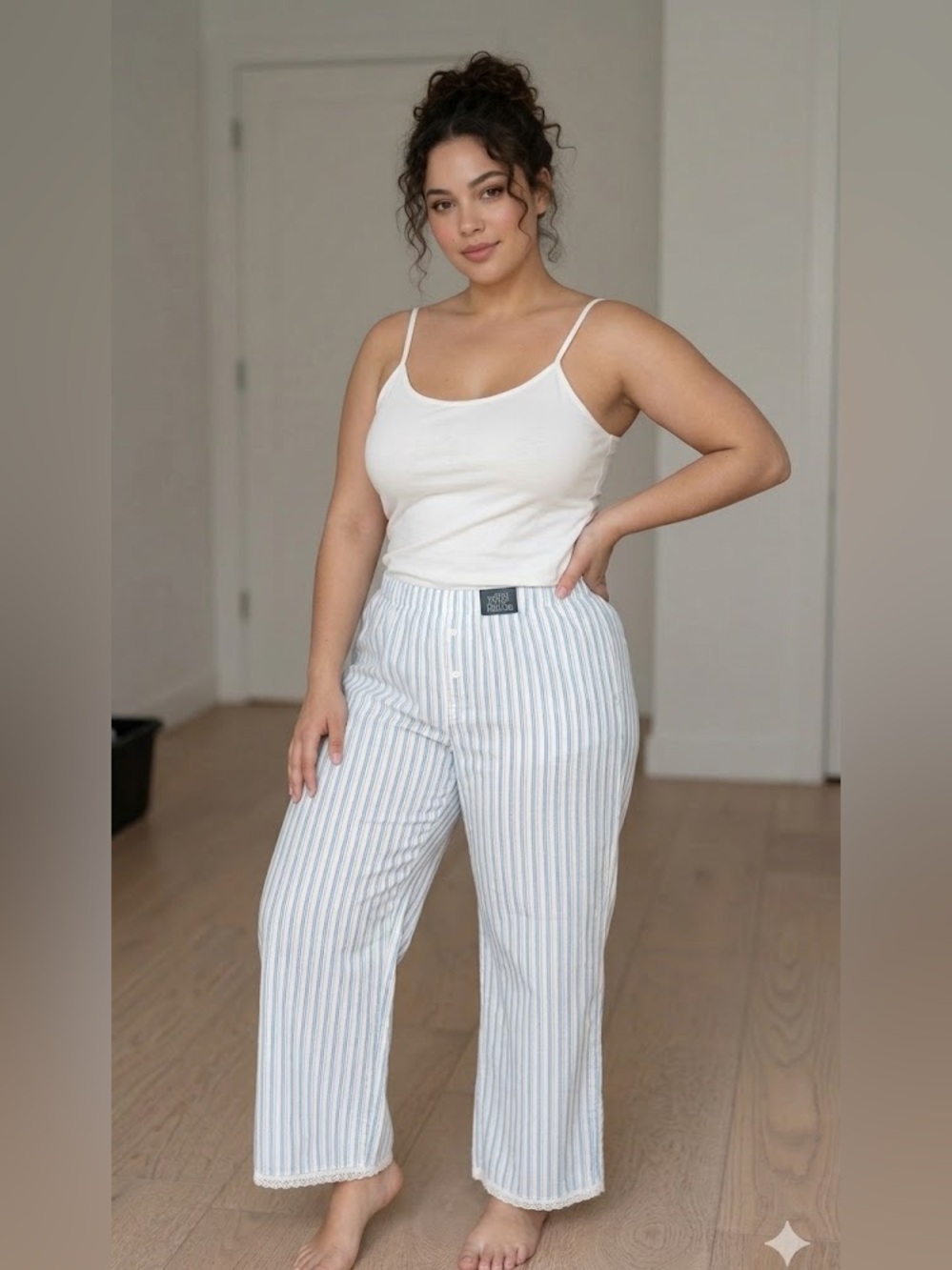 NWT Wild Fable Blue Striped Lounge Set XL Lace Trim Pants + Tank Set